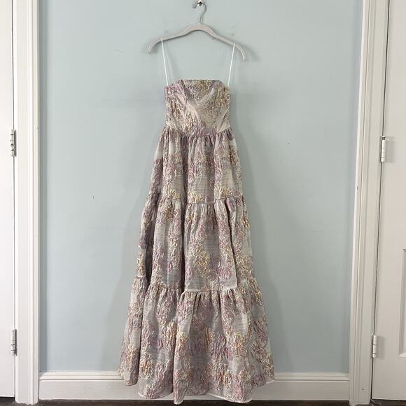 NWT Elliatt Halite Blush Pink Metallic Jacquard Side Slit Maxi Dress - Picture 5 of 10